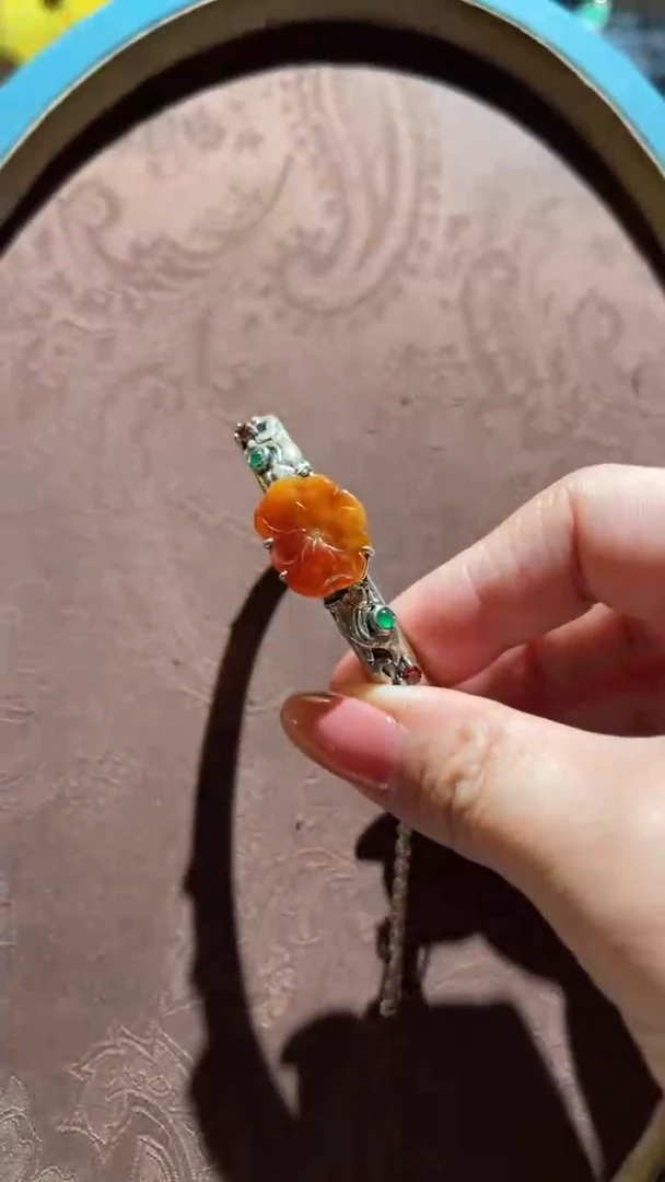 银S925镶嵌手镯翡翠红翡绿翠