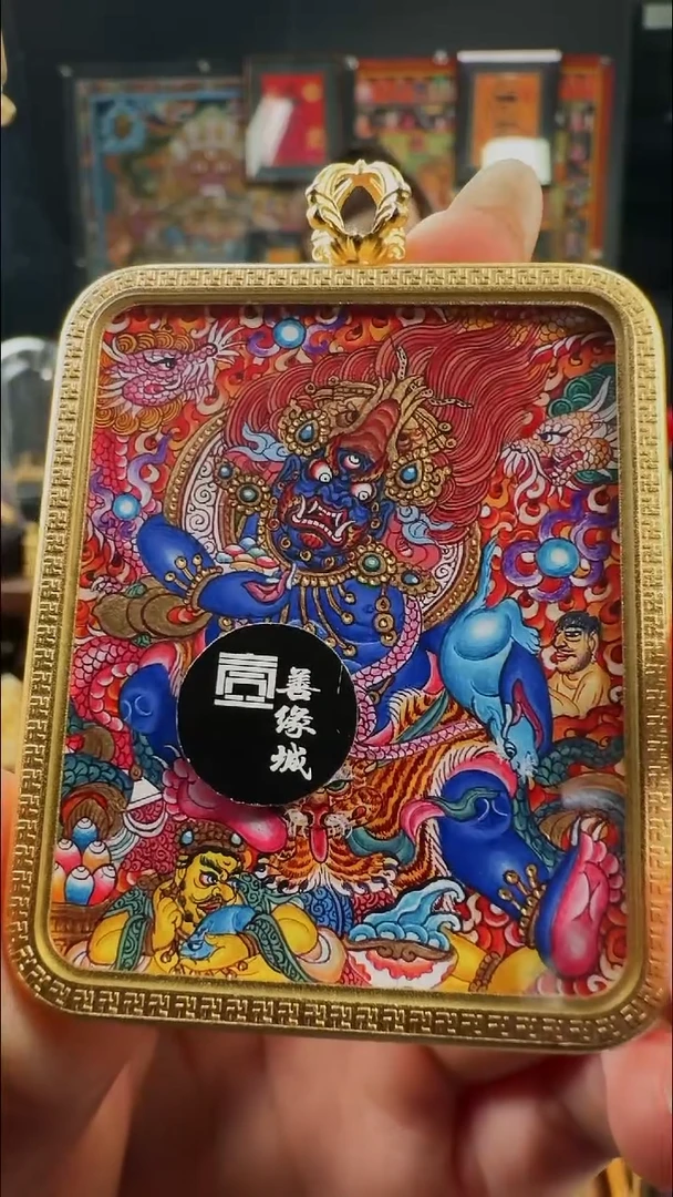 吊坠壹善缘城手绘唐卡黑C