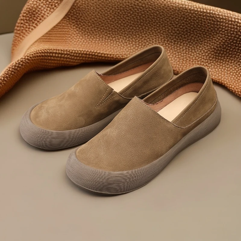 新品复古牛皮男鞋秋季宽脚厚底透气大头鞋休闲真皮头层牛皮男潮鞋