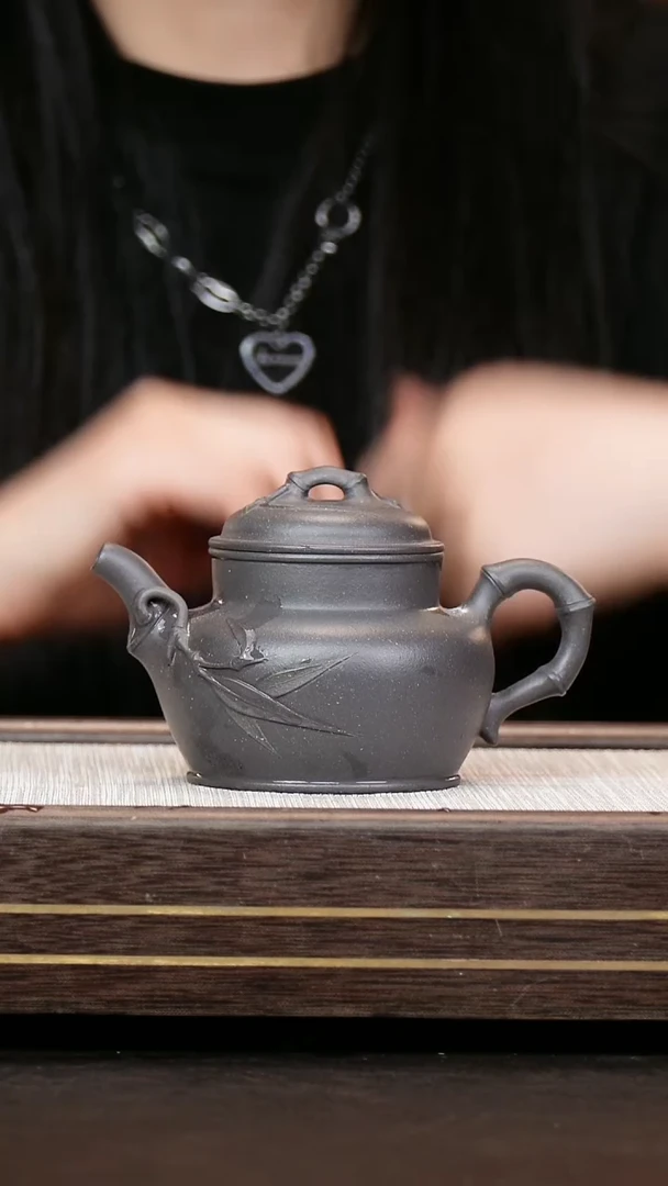 茶壶紫砂天青泥   劲竹壶  气窑