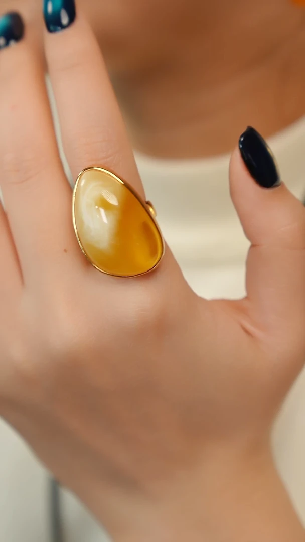 银S925镶嵌蜜蜡戒指孤品金白戒指