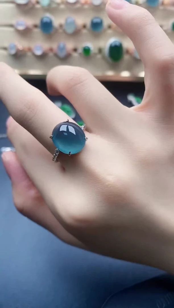 翡翠戒指银S925镶嵌一物一证一礼盒