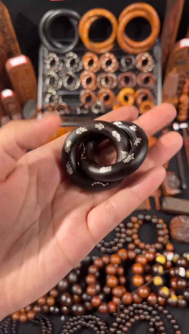 木雷枣玉化 镶银五雷五路 乾坤圈