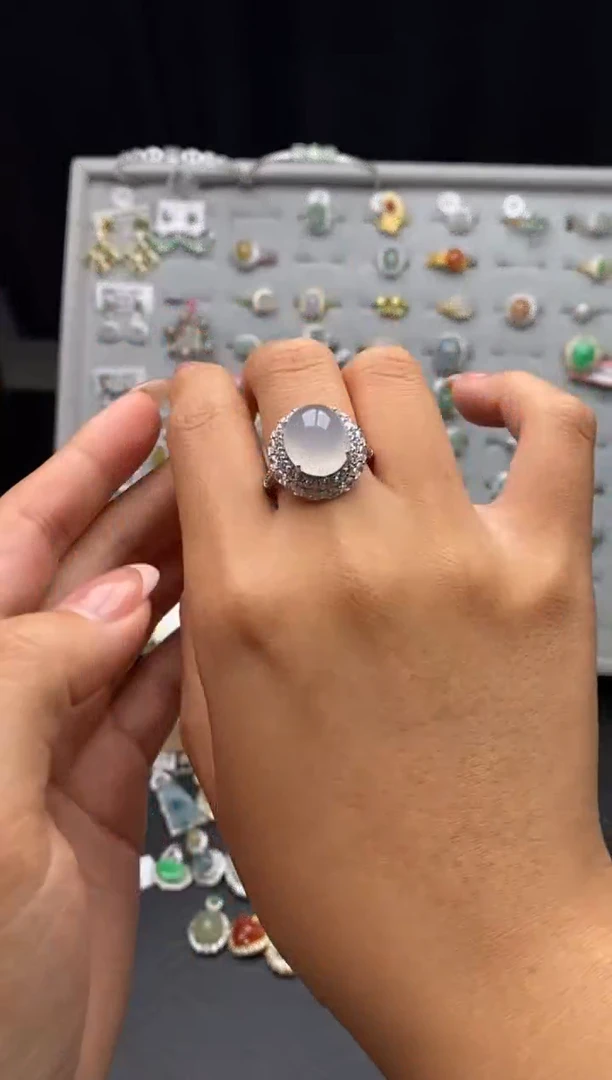 银S925镶嵌戒指翡翠天然A货翡翠