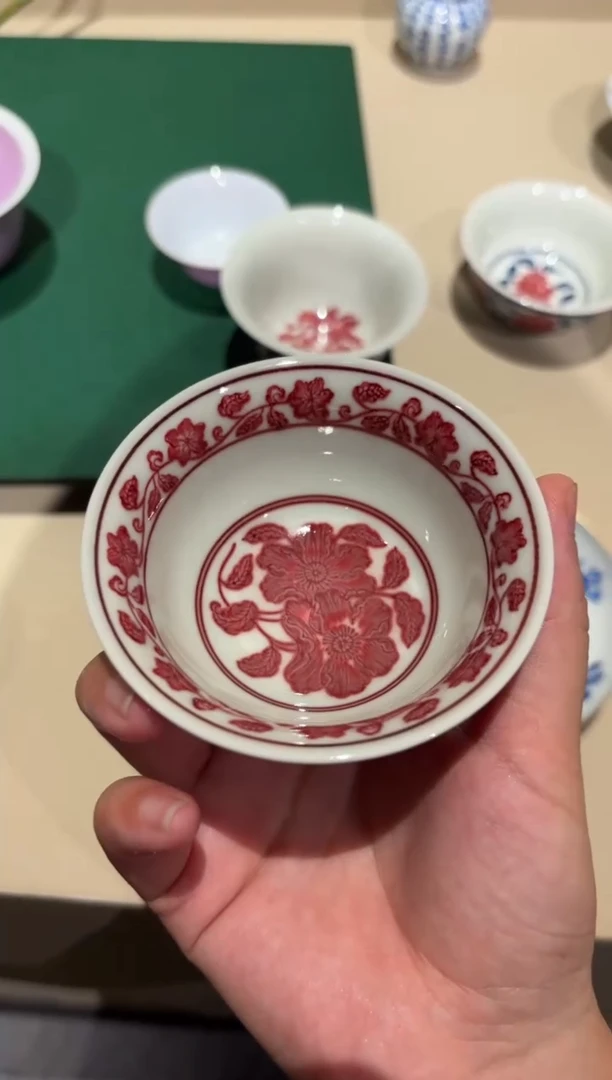 樱*刃定向全红釉里红杯