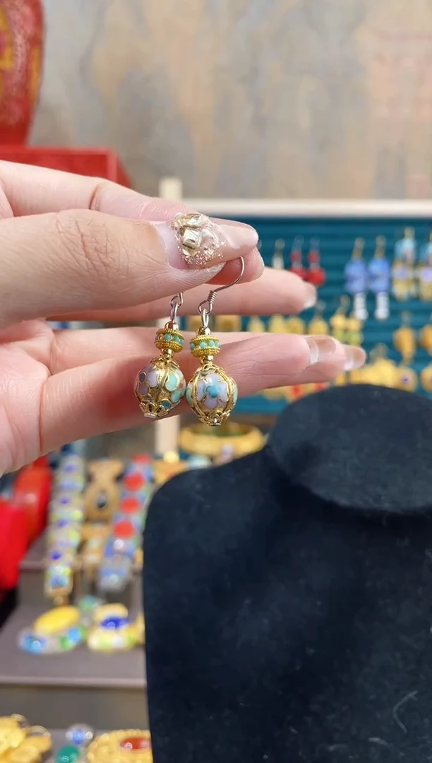 【闪购商品】非遗景泰蓝金地瓜棱耳环