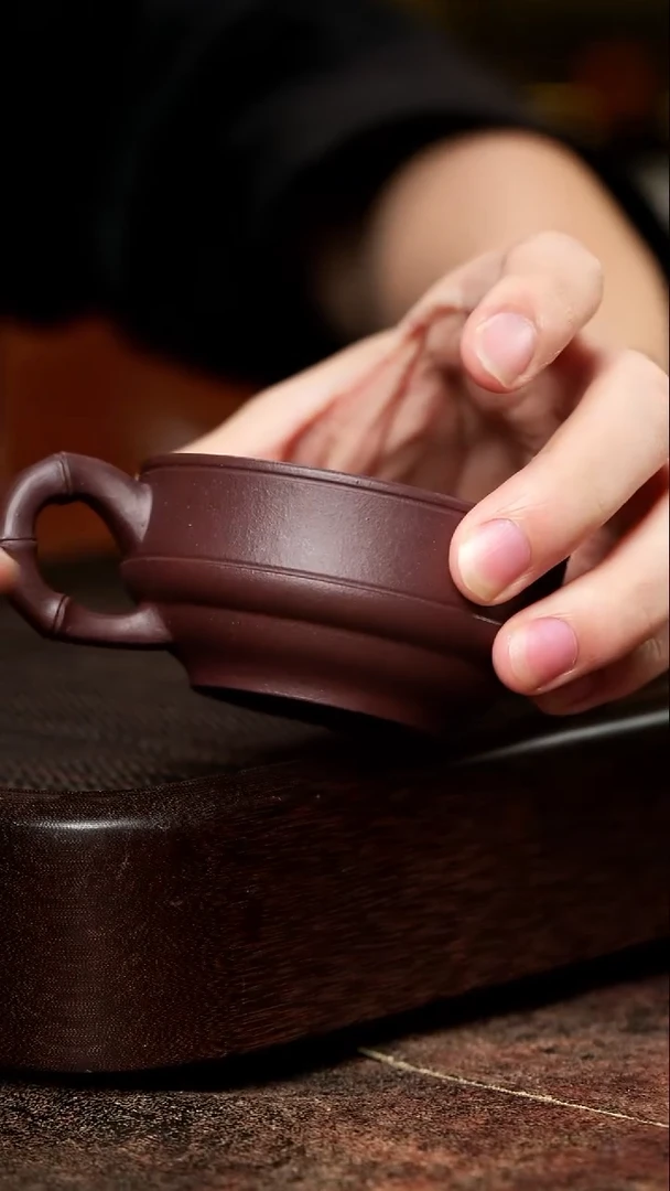 宜兴紫砂双线竹鼓杯