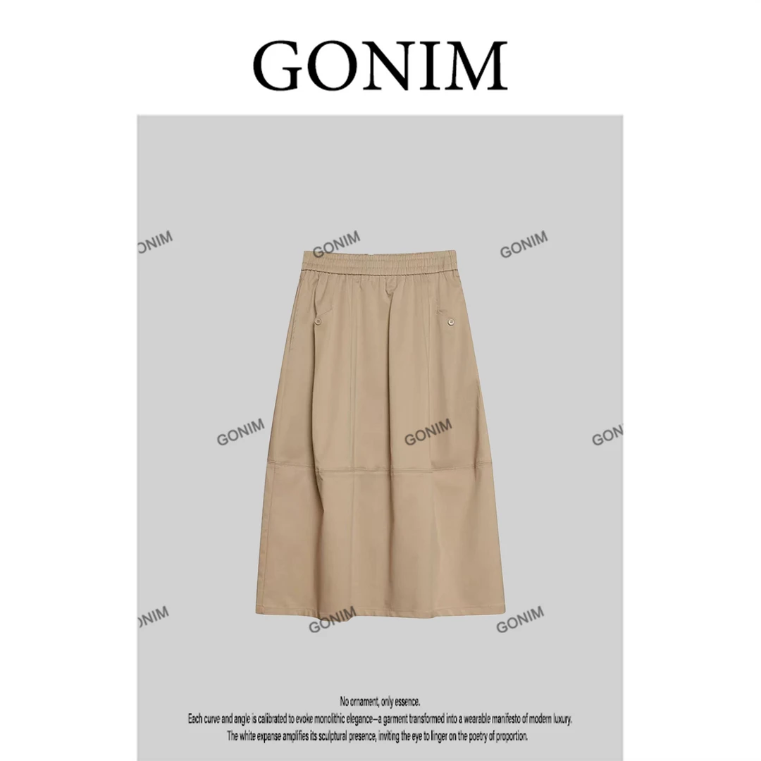 Gonim· "仙踪白梦‘’2025新款百搭中腰显瘦松紧花苞减龄半身裙女