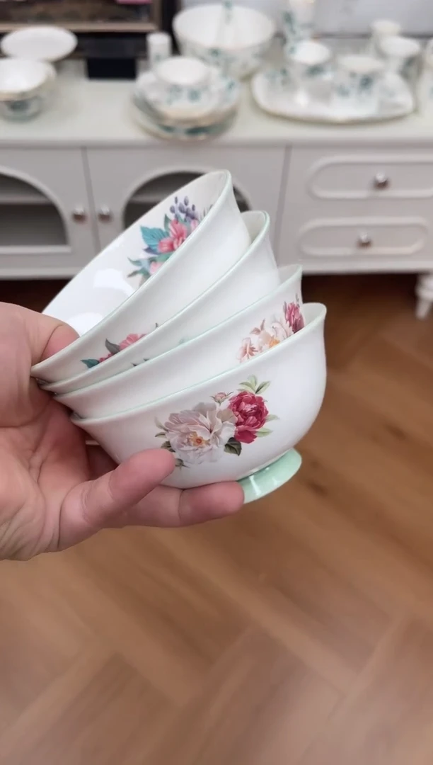 陶繁花米饭碗4个不同图案微瑕不退换