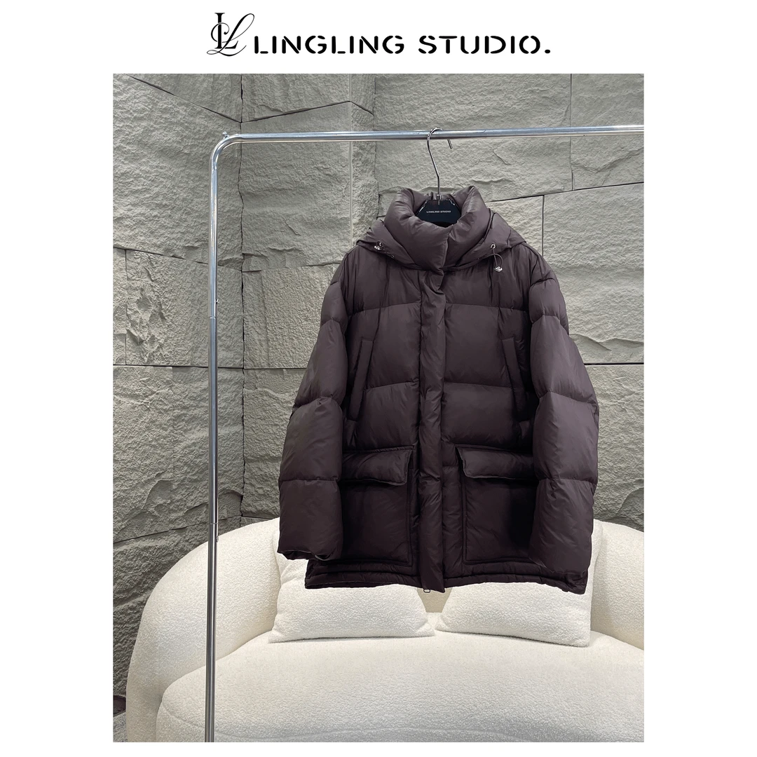 3121191 -零零『 爆炸糖 』2023冬季纯色休闲时尚连帽白韩版羽绒服