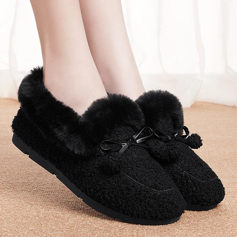 老北京加绒豆豆鞋女时尚保暖一脚蹬棉鞋