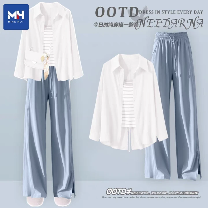 唐狮集团MH休闲衬衣套装女夏季轻薄亲肤户外防晒穿搭时尚一整套H