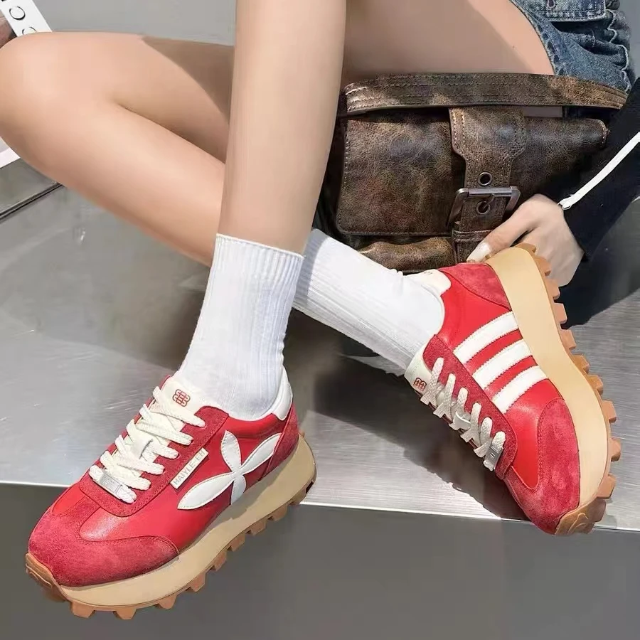 【614】真皮拼色阿甘鞋女2024春季新款百搭透气休闲运动厚底65-1