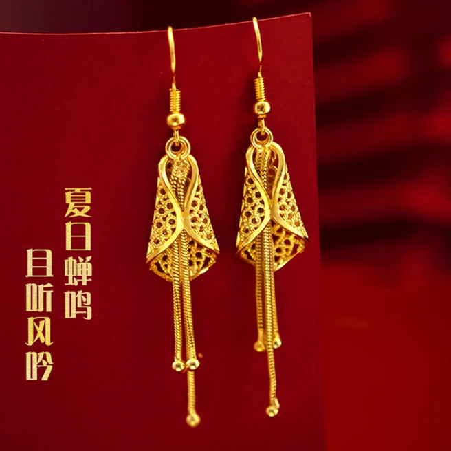 铜合金耳饰 长款耳线流苏耳环民族风镂空耳钩耳饰高级