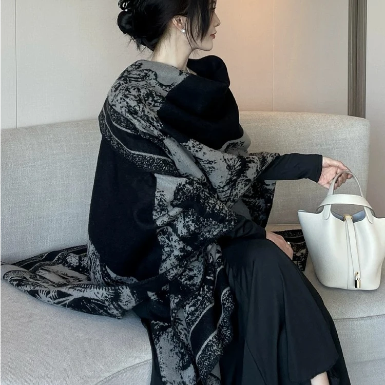 【现货】秋冬天高级感披肩气质仿羊绒围巾旗袍女士外搭洋气高档T15