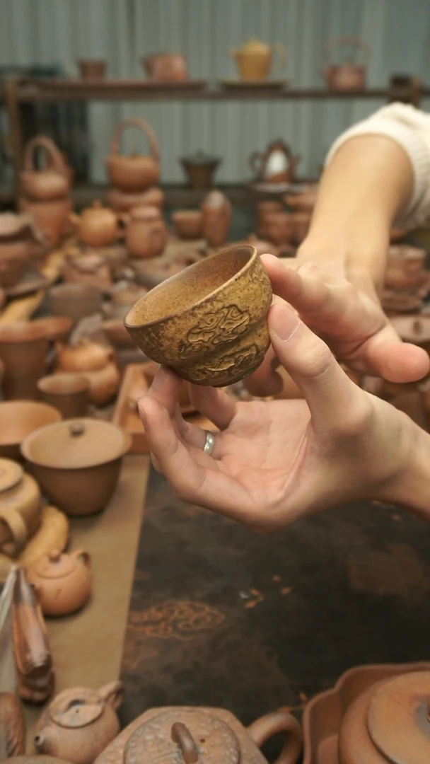 老岩泥原矿料 焦黄釉葫芦杯