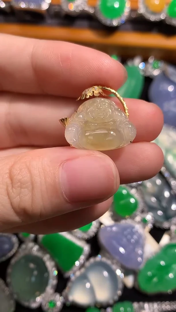 翡翠18K金镶嵌吊坠(不含链)翡翠