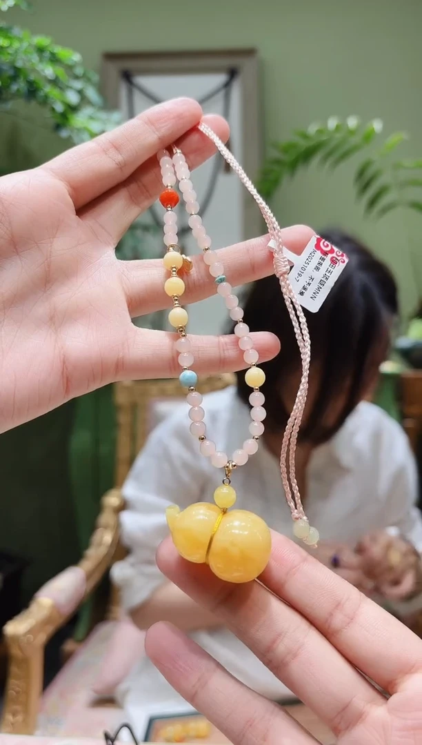 蜜蜡颈饰未镶嵌蓝蜜蜡绳编项链MNN1019-7多样性发货