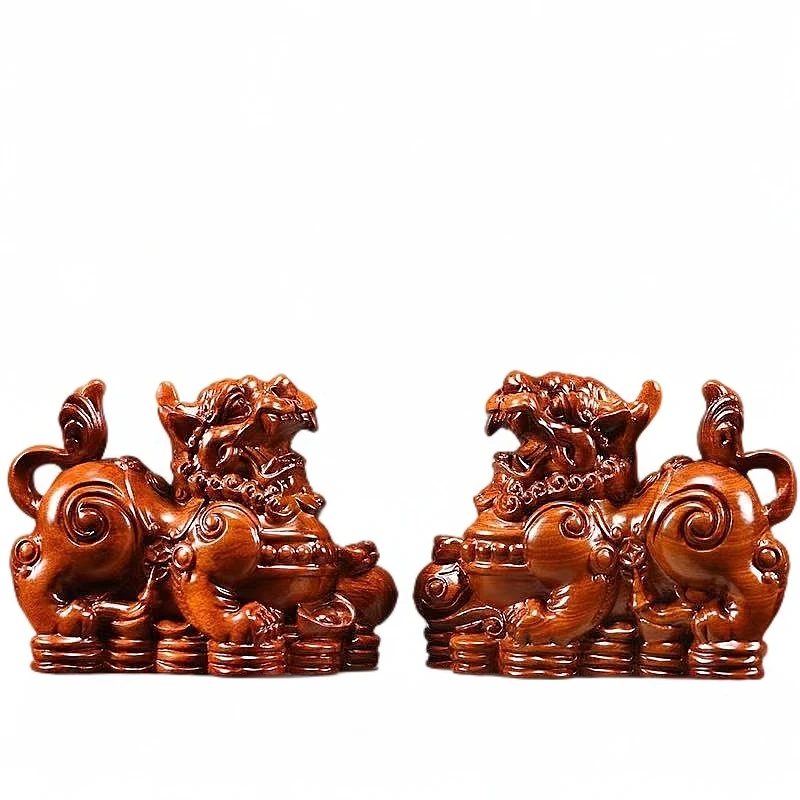（新人礼）15公分金钱貔貅貔貅摆件木雕摆件（一对）