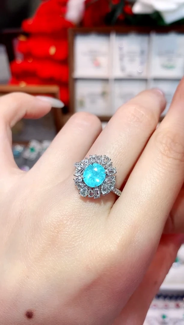 18K金镶嵌戒指帕拉依巴碧玺1.5ct/天然宝石/七天无理由