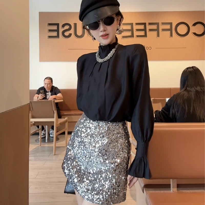 XIAOBAI极简风法式立领秋季复古显瘦衬衫