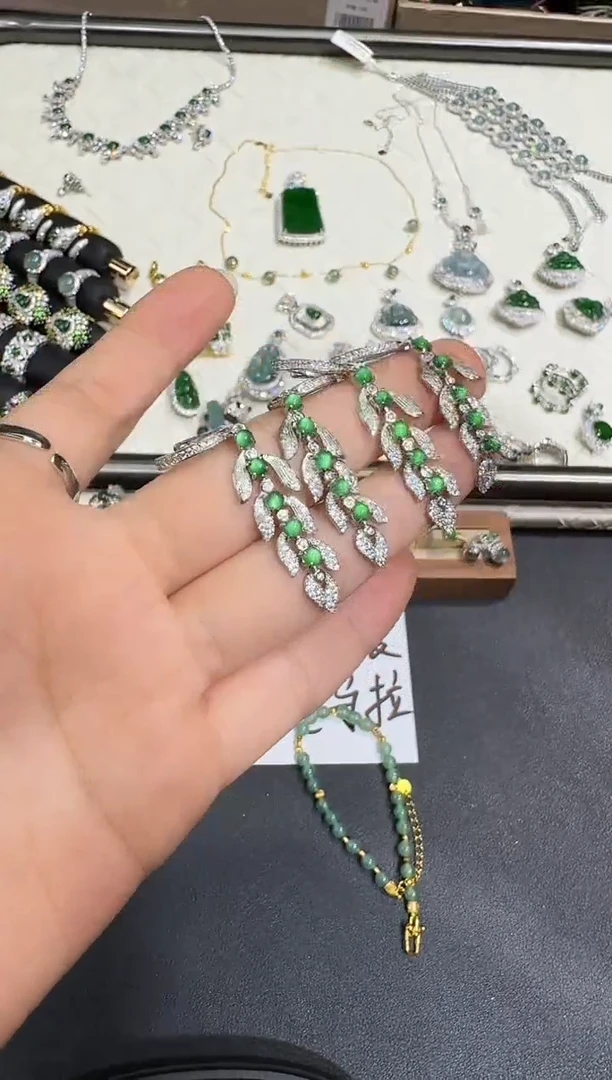 翡翠银S925镶嵌耳饰X0627-1822-219多样性一对