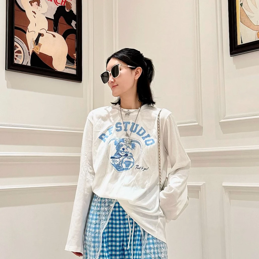 muhou25/夏季字母印花长袖T恤防嗮