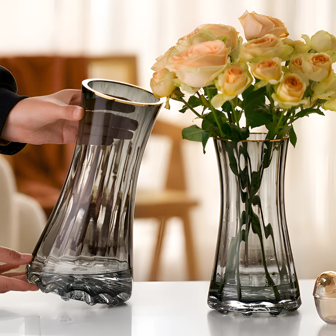 花瓶摆件客厅插花水培玻璃透明轻奢水养鲜花百合富贵竹高级感花器