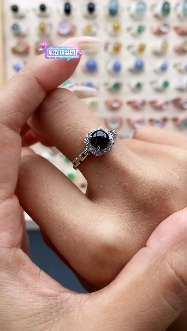 【闪购商品】翡翠戒指银S925镶嵌缅甸天然A货翡翠111  1+8