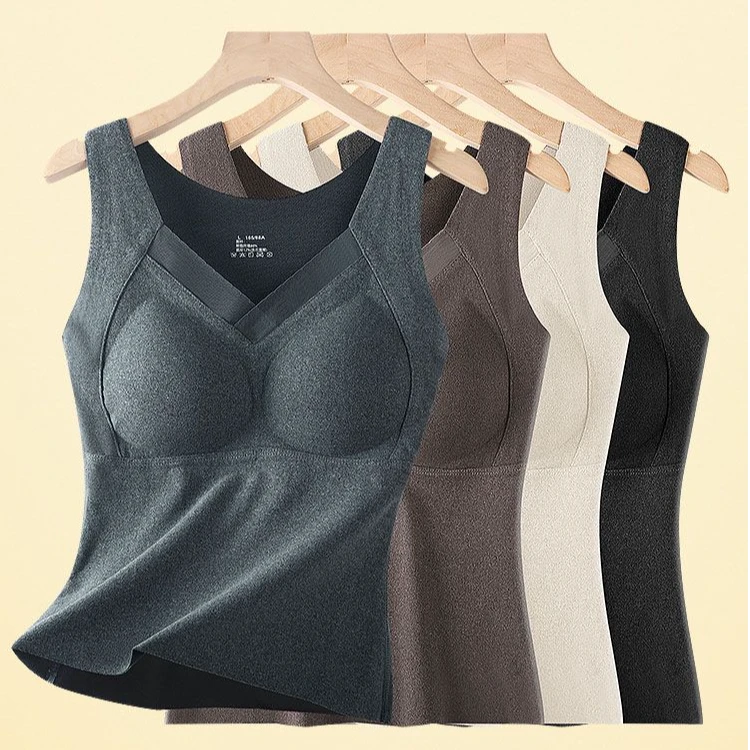 【A154-全吸杯垫】秋冬季德绒马甲保暖背心性感V领内衣修身打底衫