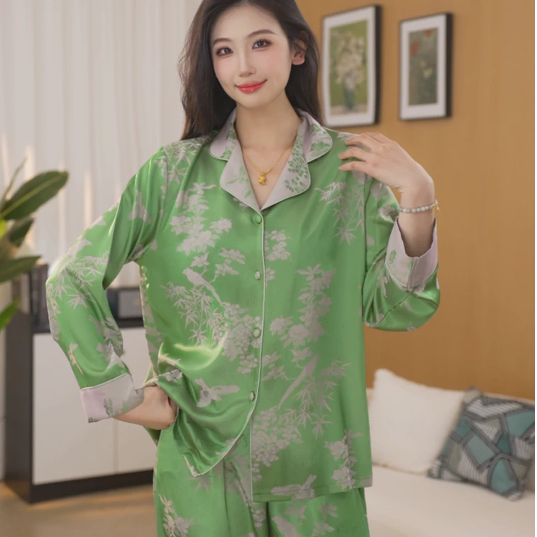 [青平竹]-高级新中式定制设计肤感长袖长裤睡衣cms014