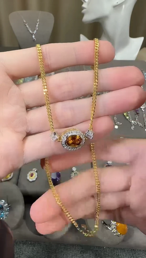颈饰银S925镶嵌黄晶108mm套链高级款