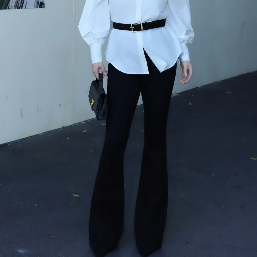 多肉宝贝【超弹高弹超模裤】女胖mm高腰显瘦牛仔喇叭裤24DY1011气质