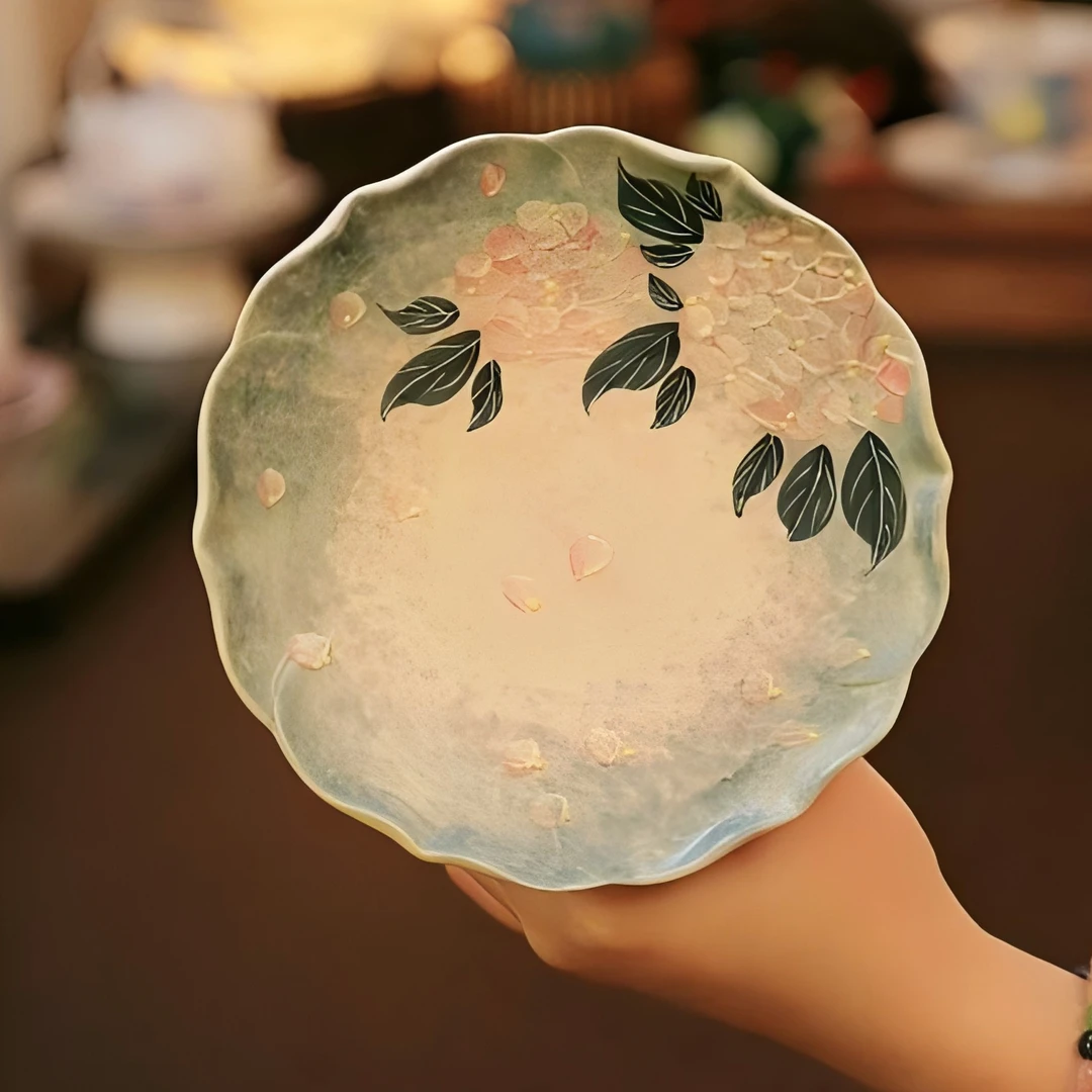 无尽夏绣球花手绘釉下彩女士精致文艺高颜值陶瓷茶具壶承