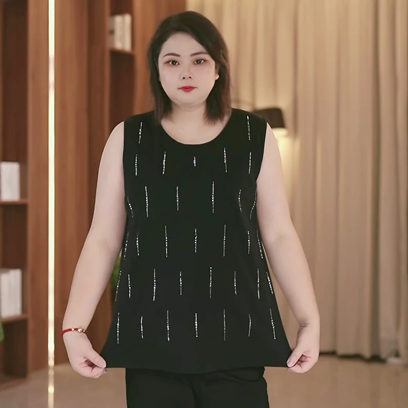 【韩服路】时尚百搭女士加大码胖mm大码内搭烫钻显瘦宽松女背心打底