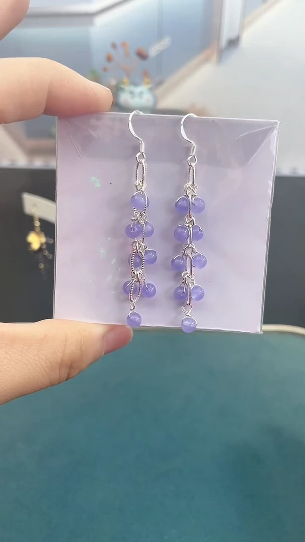 银S925镶嵌耳饰紫晶4mm紫晶流苏