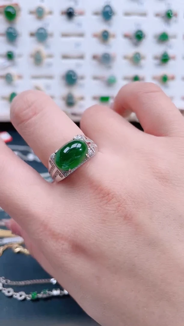 银S925镶嵌戒指翡翠天然翡翠