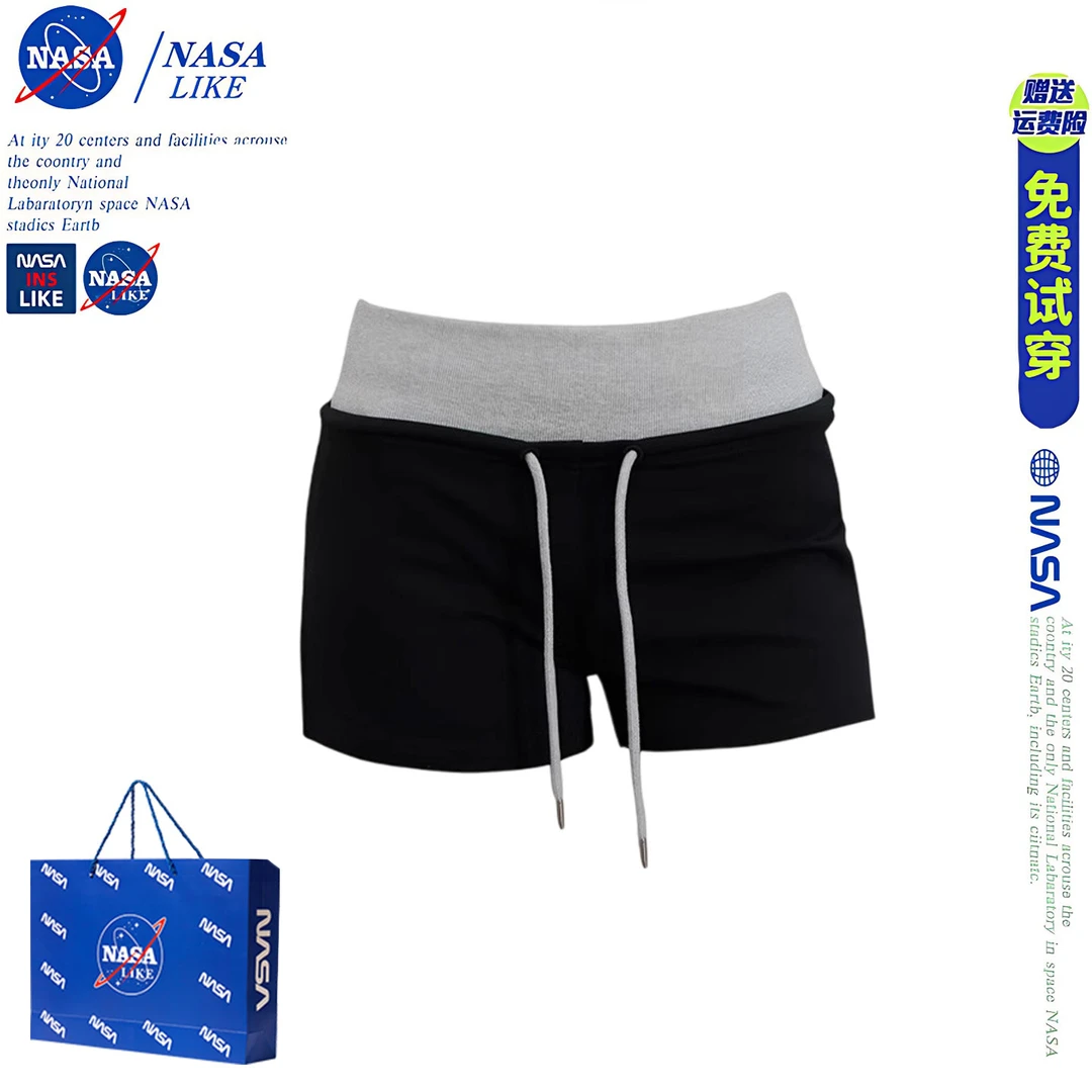 NASA美式撞色辣妹运动超短裤女夏季2025新款设计感低腰修身休闲裤