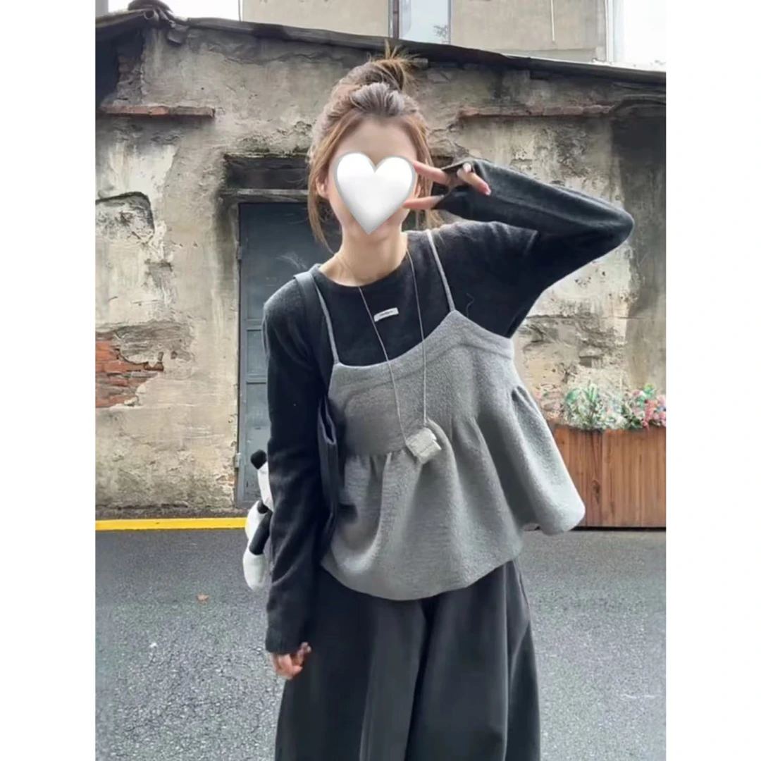 秋季休闲休闲风气质慵懒风韩版背带吊带秋冬时尚套装