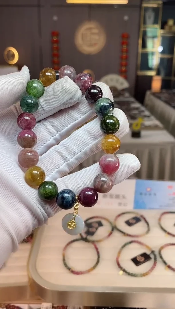 未镶嵌老矿碧玺彩虹单圈手串11mm+碧玺xion多样性发一条