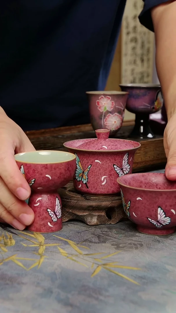 亘古茶具柴烧精品@盖碗加两杯