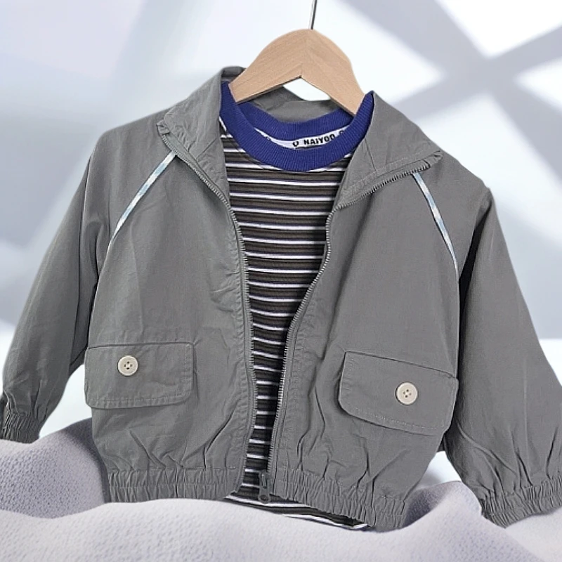 古吖家韩版宝宝灰色棉线风衣外套