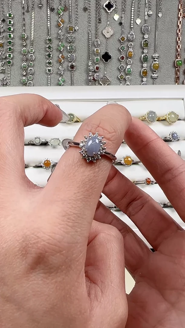 【闪购商品】翡翠戒指银S925镶嵌缅料a货翡翠戒指s925镶嵌