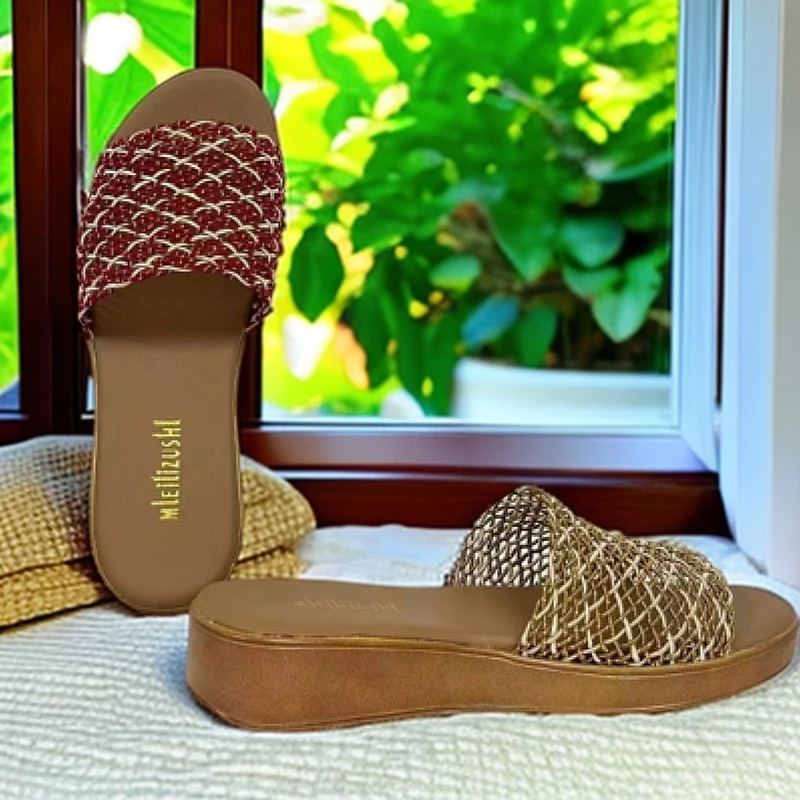 菲律宾新款编织设计网拖鞋
