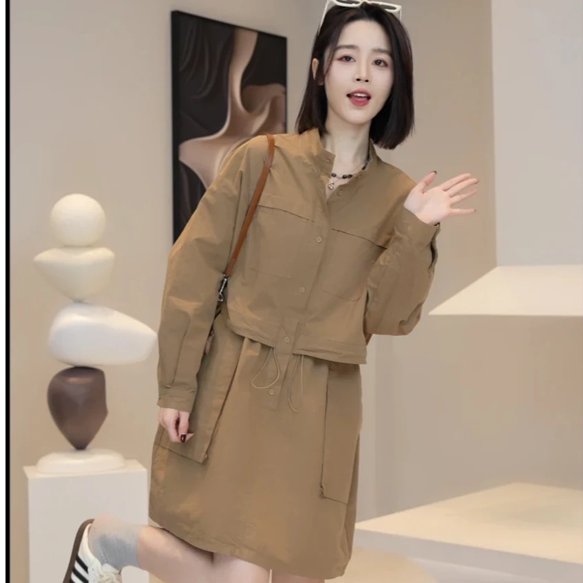 气质显瘦收腰工装连衣裙长袖时尚休闲百搭裙子女