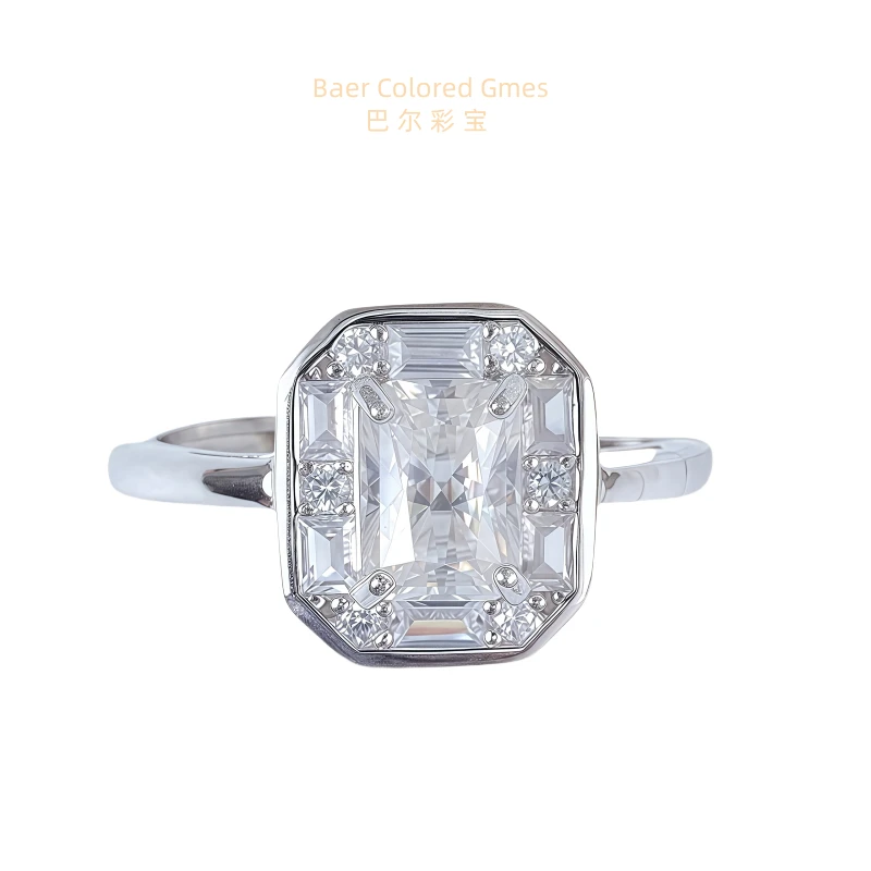 巴尔彩宝925银戒指 白钻轻奢豪镶时尚气质精致百搭女神戒指50161