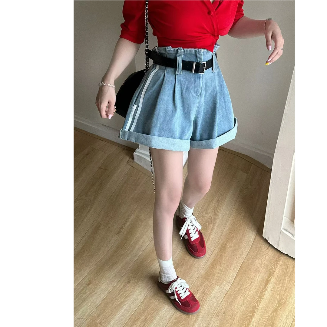 【HuiHui】韩国东大门高级感卷边牛仔短裤宽松显瘦休闲款（A4029)