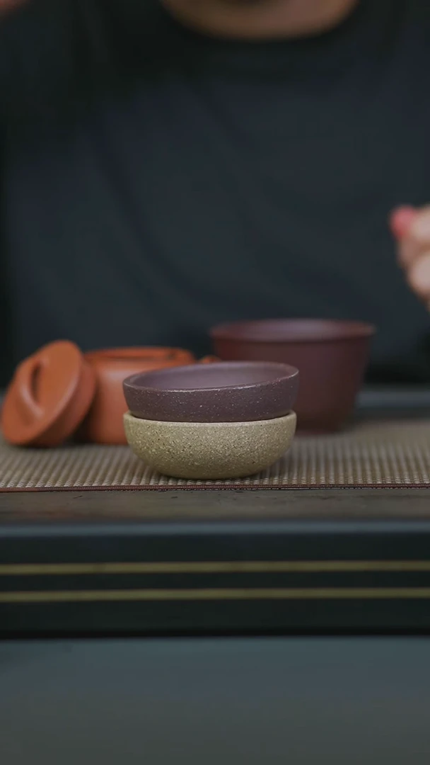茶壶紫砂08-粗砂天青+雪花芝麻段普洱杯80cc