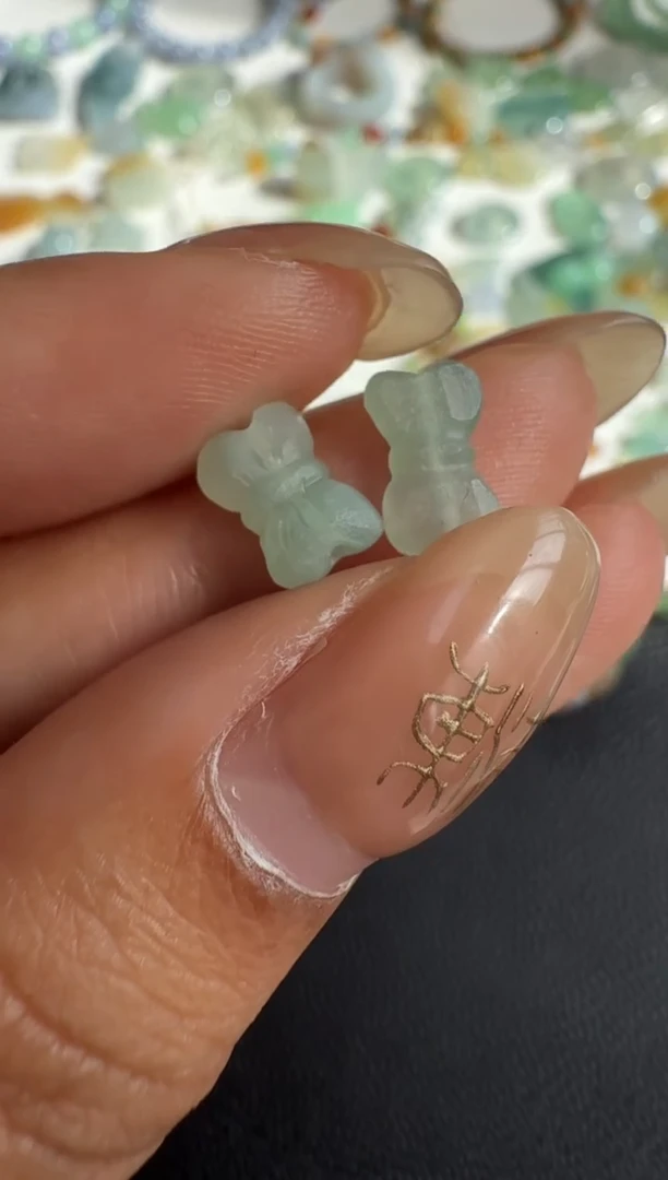 未镶嵌定制翡翠礁***呀蝴蝶结一对128+12