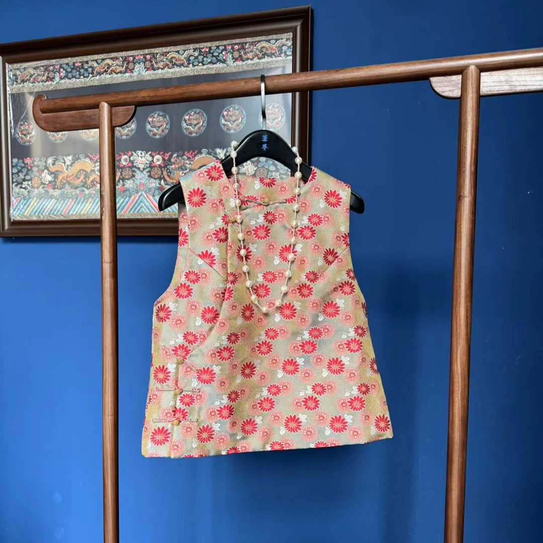 上海中国风暖红非遗宋锦羊绒内胆马甲福利款